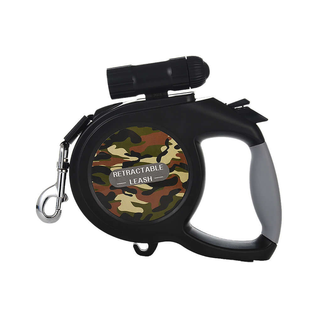 Camouflage Retractable Dog Leash with Powerful Flashlight