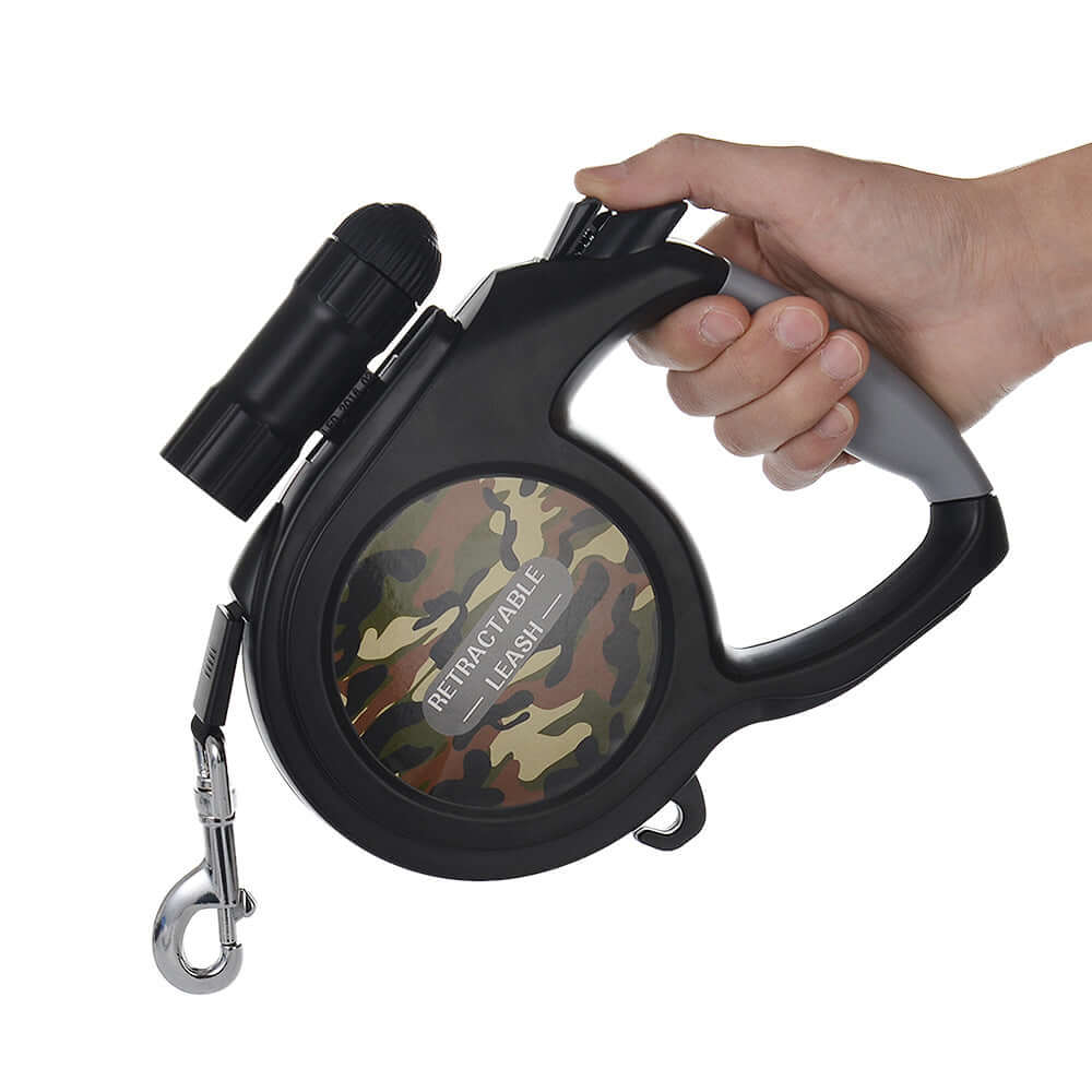 Camouflage Retractable Dog Leash with Powerful Flashlight