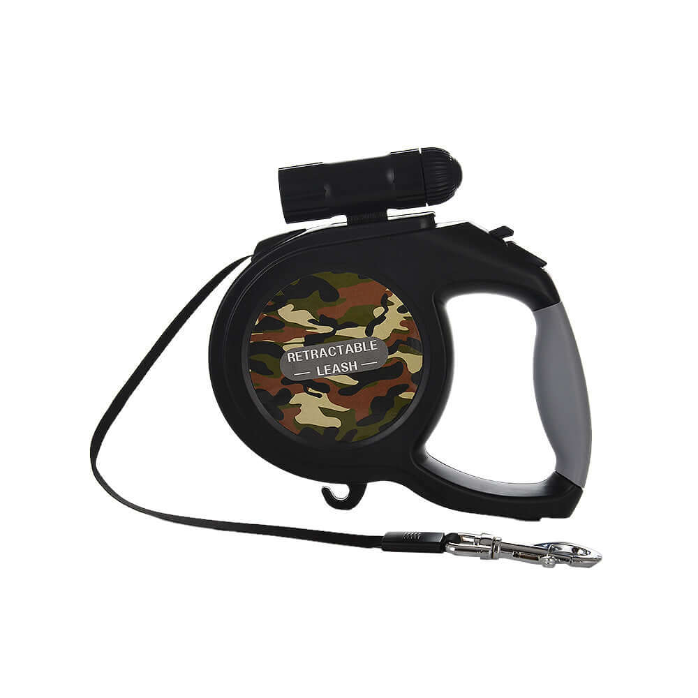Camouflage Retractable Dog Leash with Powerful Flashlight
