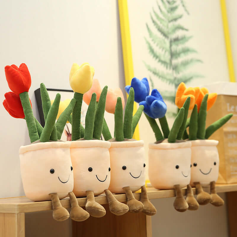 Smiling Vase Plush Toy - Tulip Bouquet Edition