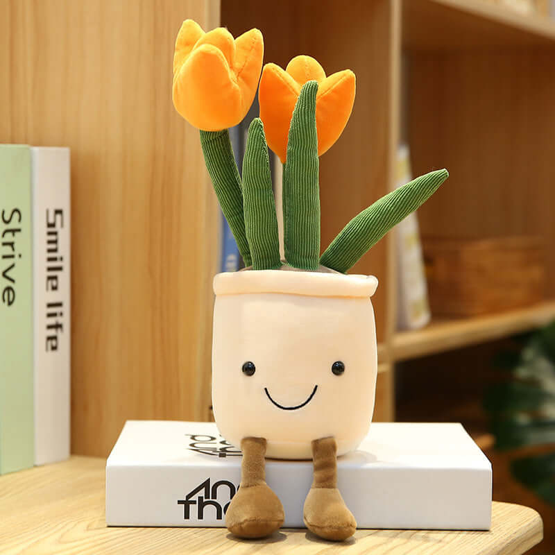 Smiling Vase Plush Toy - Tulip Bouquet Edition