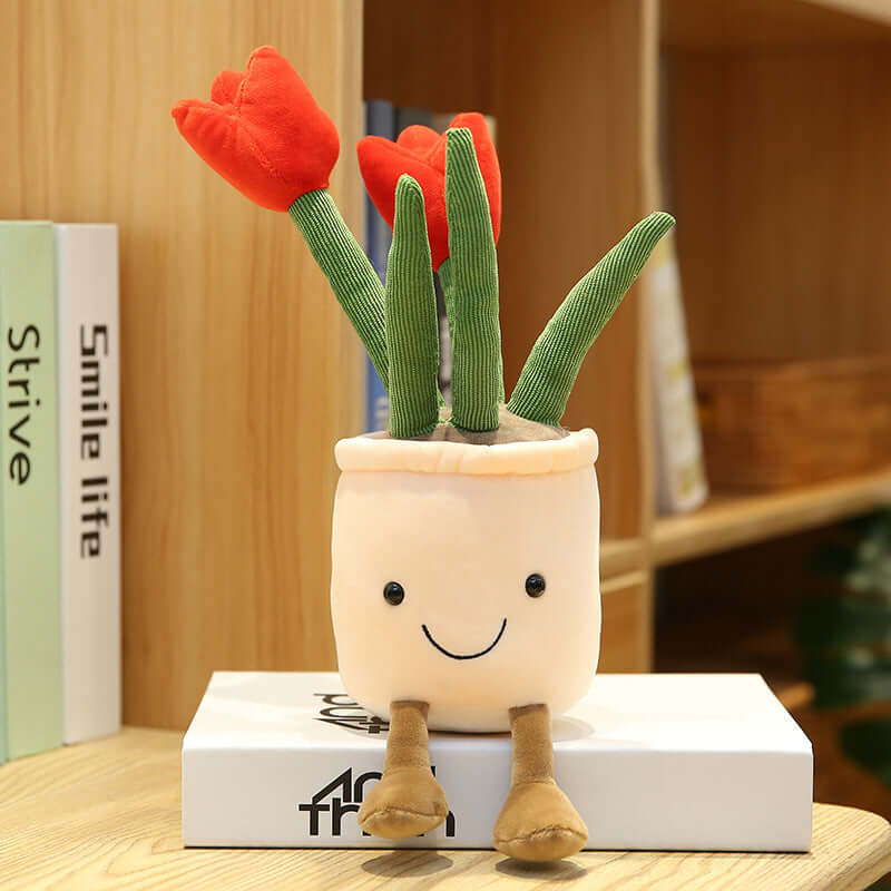 Smiling Vase Plush Toy - Tulip Bouquet Edition
