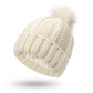 Stretchy Satin Lined Skull Knit Beanie Hat with Faux Fur Pom-Pom