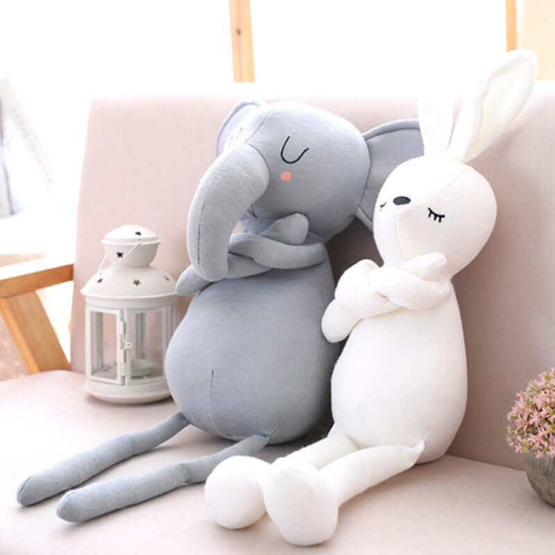 Adorable Animal Friends: Cuddle & Learn with Elephant & Rabbit Stuffed Toys